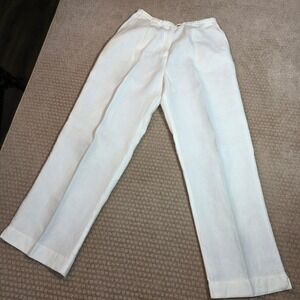 AT Denim White Linen Pants 6 Petite High Rise Straight‎ Leg Pockets 100% Linen
